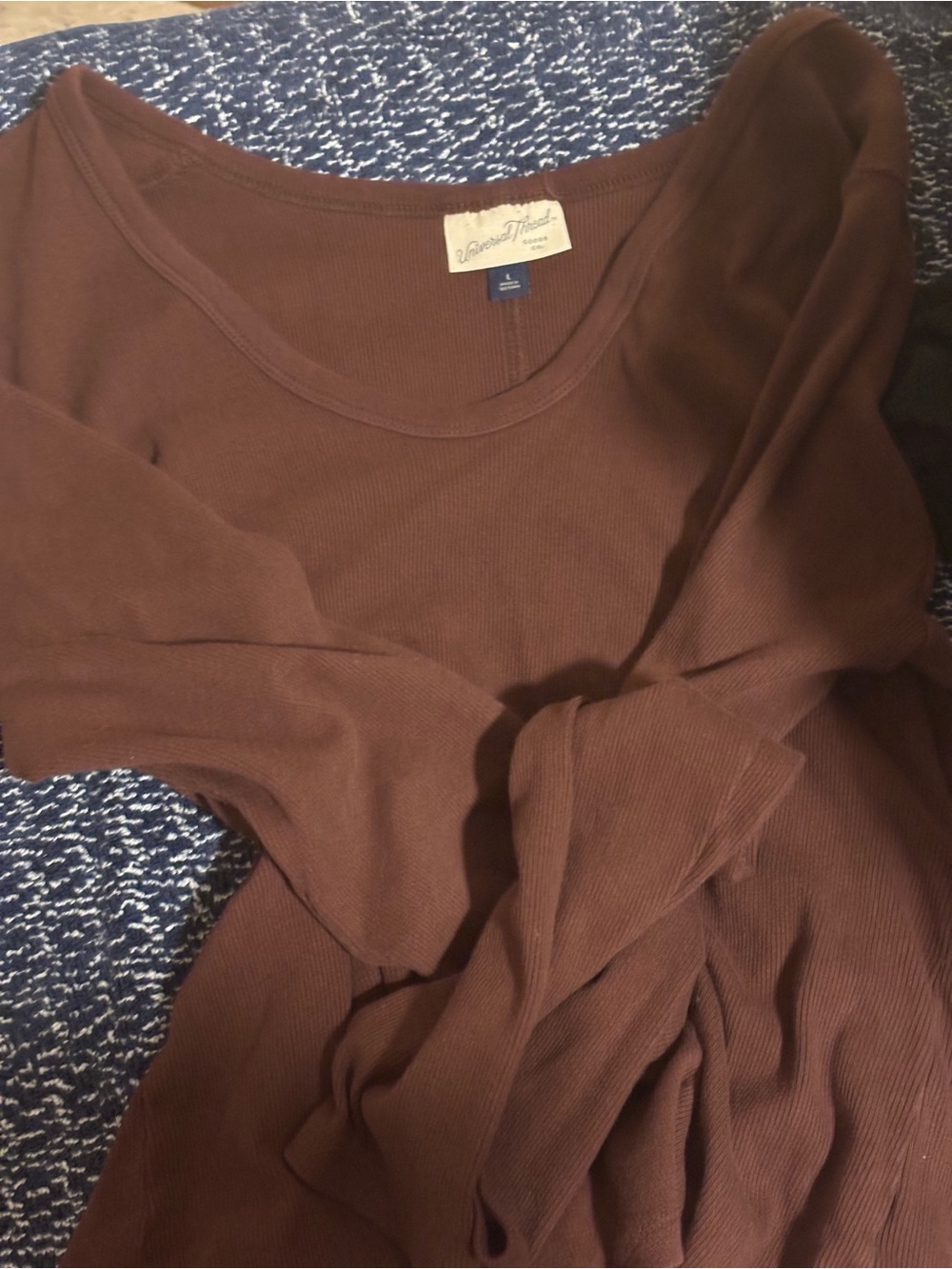 Universal Thread Brown Ribbed Long Sleeve Scoop Neck Top